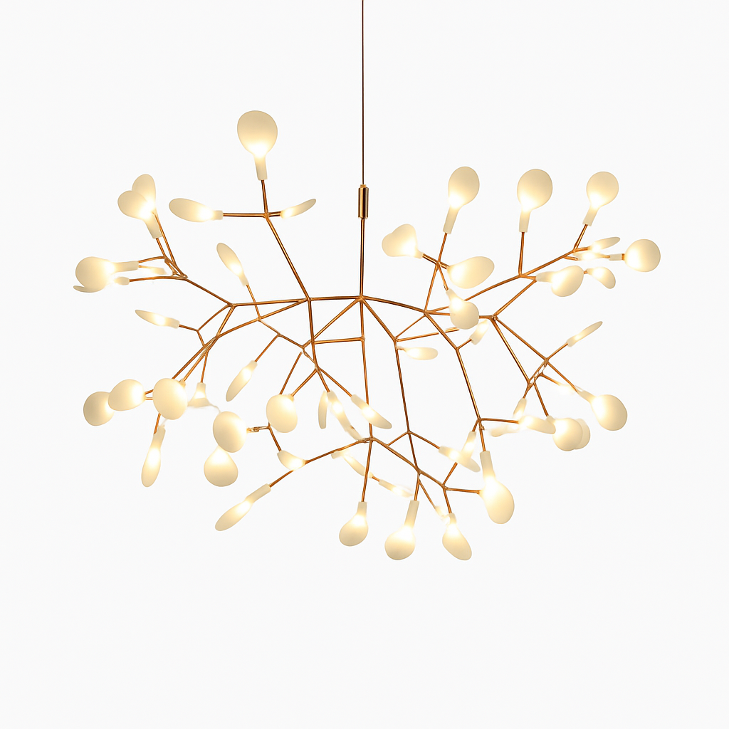 Multi-Branch LED Ceiling Fixture with Adjustable Height for Dining Room & Living Room | Modern Metal Chandelier in Copper or Black | Dimmabl