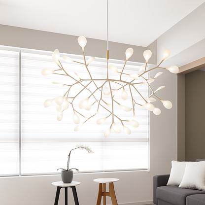Multi-Branch LED Ceiling Fixture with Adjustable Height for Dining Room & Living Room | Modern Metal Chandelier in Copper or Black | Dimmabl