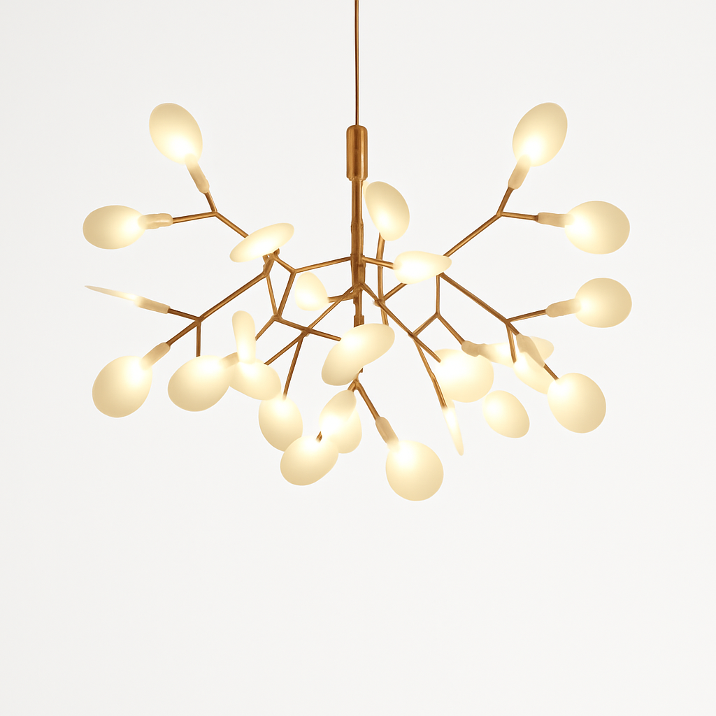 Multi-Branch LED Ceiling Fixture with Adjustable Height for Dining Room & Living Room | Modern Metal Chandelier in Copper or Black | Dimmabl