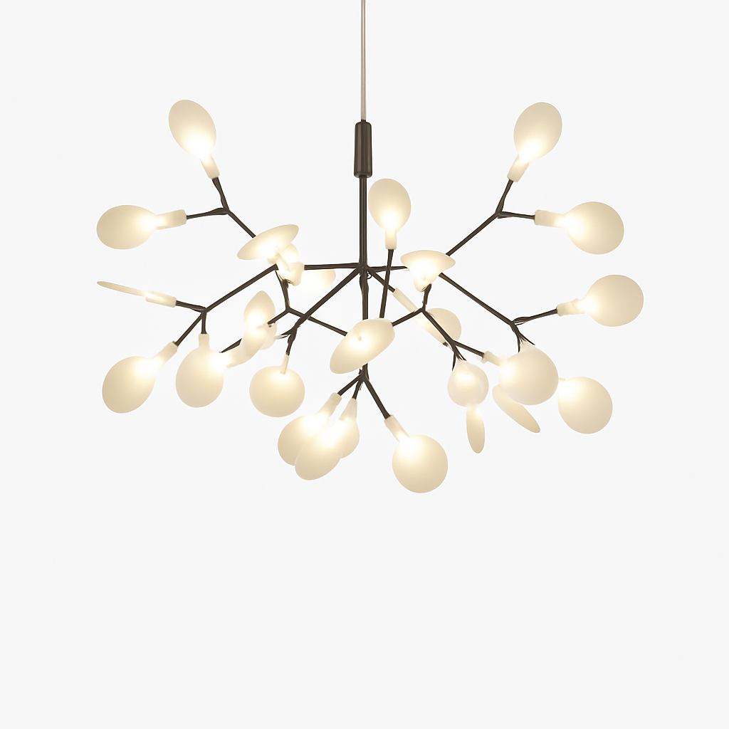 Multi-Branch LED Ceiling Fixture with Adjustable Height for Dining Room & Living Room | Modern Metal Chandelier in Copper or Black | Dimmabl
