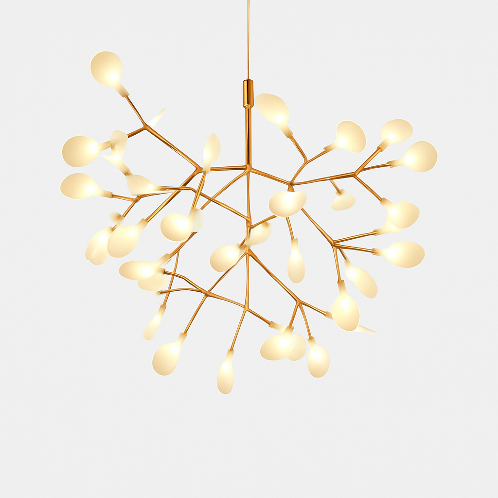 Multi-Branch LED Ceiling Fixture with Adjustable Height for Dining Room & Living Room | Modern Metal Chandelier in Copper or Black | Dimmabl