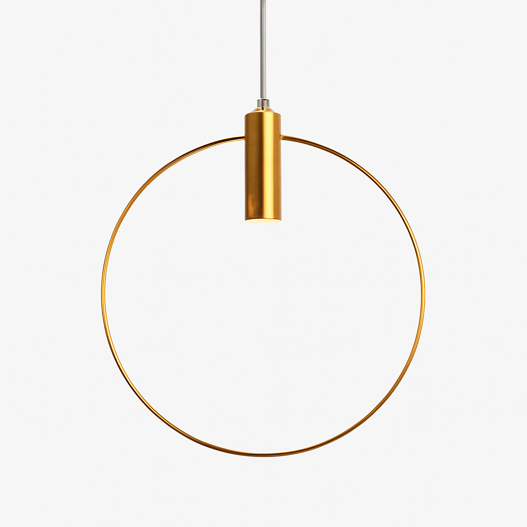 Circular Gold LED Pendant Light | Modern Round Hanging Fixture for Dining Room, Living Room & Bedroom | Geometric Metal Ceiling Lamp