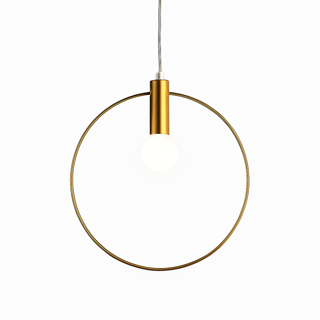 Circular Gold LED Pendant Light | Modern Round Hanging Fixture for Dining Room, Living Room & Bedroom | Geometric Metal Ceiling Lamp