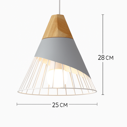 Hanging Ceiling Lamp Wood Metal Shade 11 Inch Drop Light Fixture for Kitchen Island Dining Table Bedroom Scandinavian Style Adjustable Cord