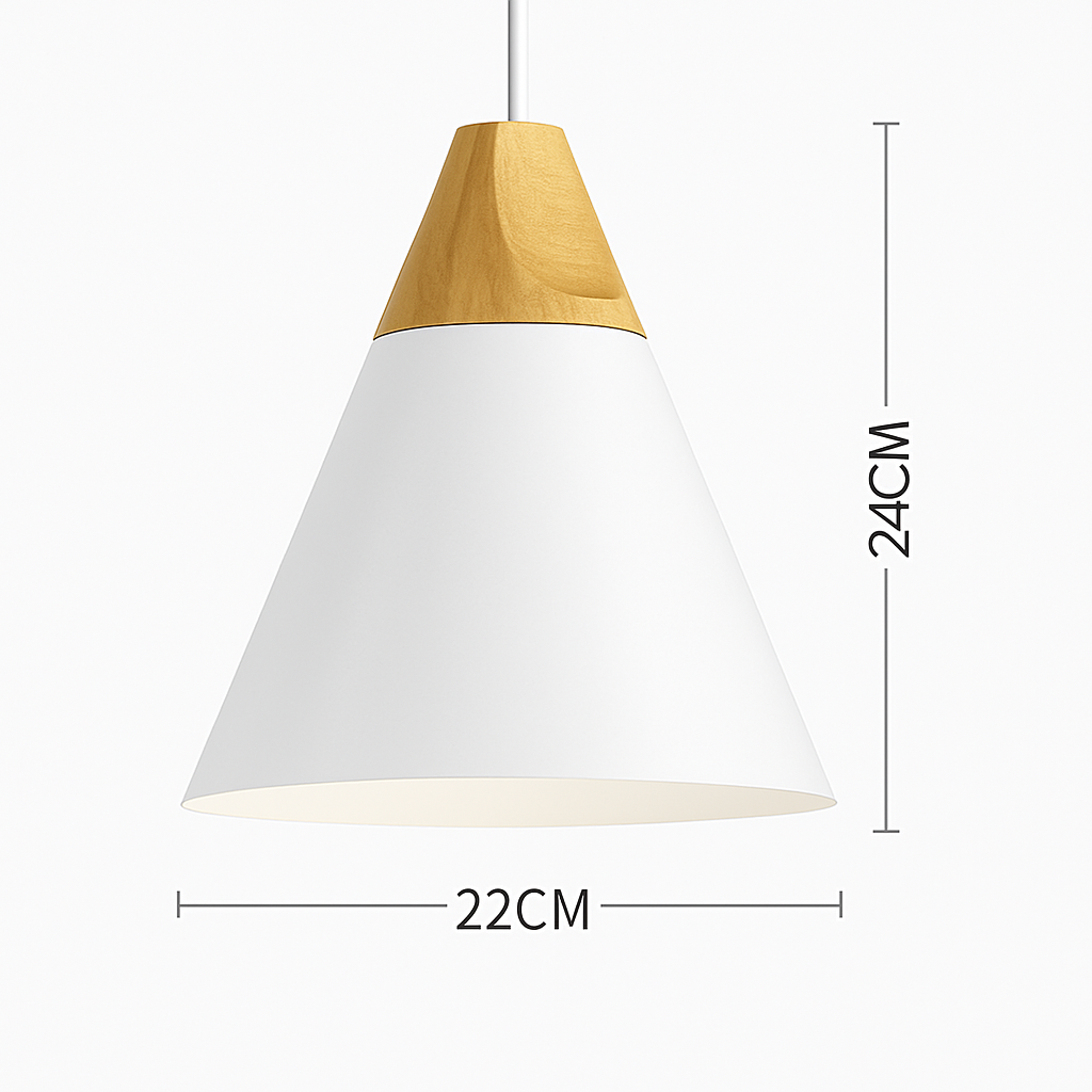 Hanging Ceiling Lamp Wood Metal Shade 11 Inch Drop Light Fixture for Kitchen Island Dining Table Bedroom Scandinavian Style Adjustable Cord