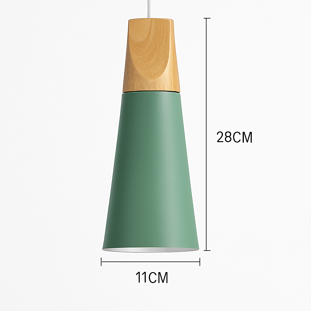 Hanging Ceiling Lamp Wood Metal Shade 11 Inch Drop Light Fixture for Kitchen Island Dining Table Bedroom Scandinavian Style Adjustable Cord