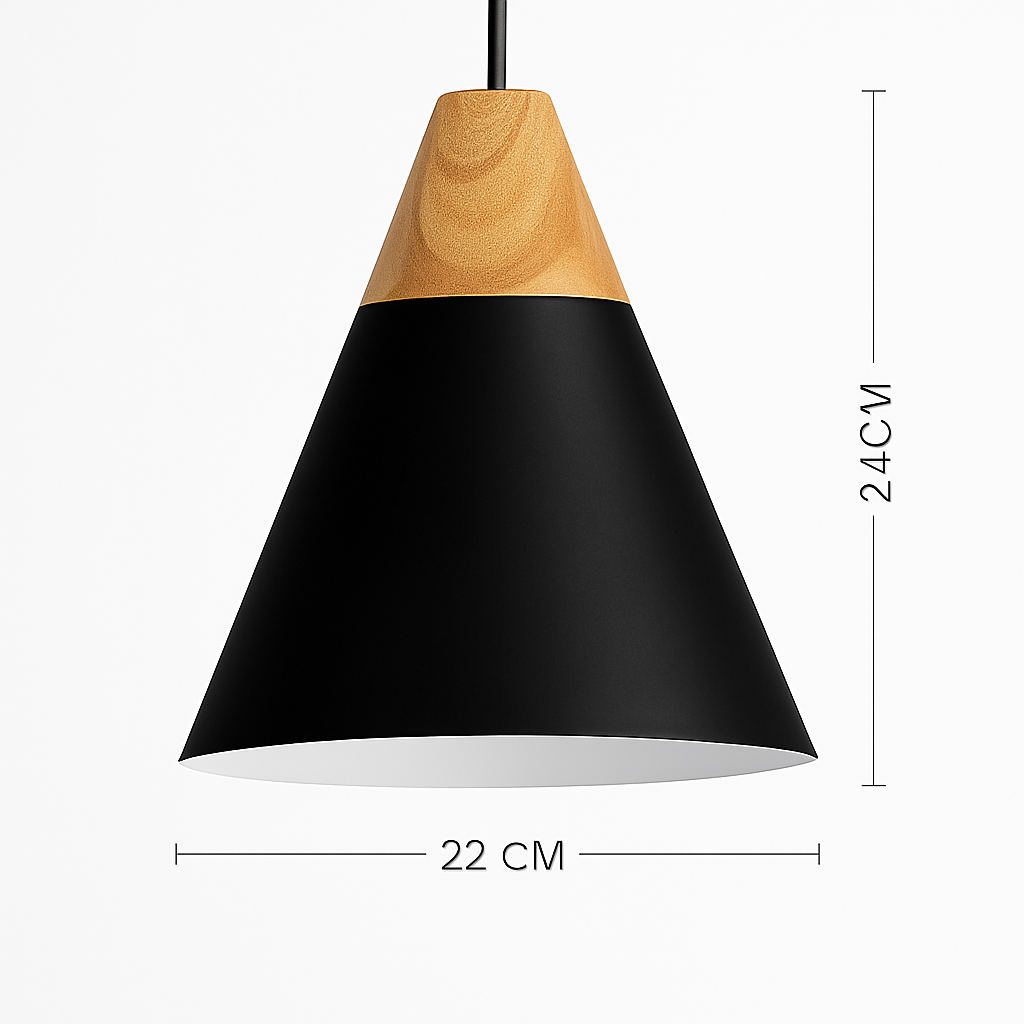 Hanging Ceiling Lamp Wood Metal Shade 11 Inch Drop Light Fixture for Kitchen Island Dining Table Bedroom Scandinavian Style Adjustable Cord