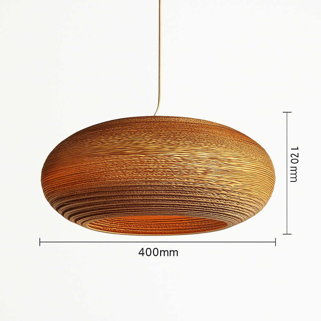 Japandi Paper Pendant Light – Brown Cord-Hung Ceiling Fixture, E27 Bulb Included, 12 Shade Shapes Available for Dining Room, Living Room &