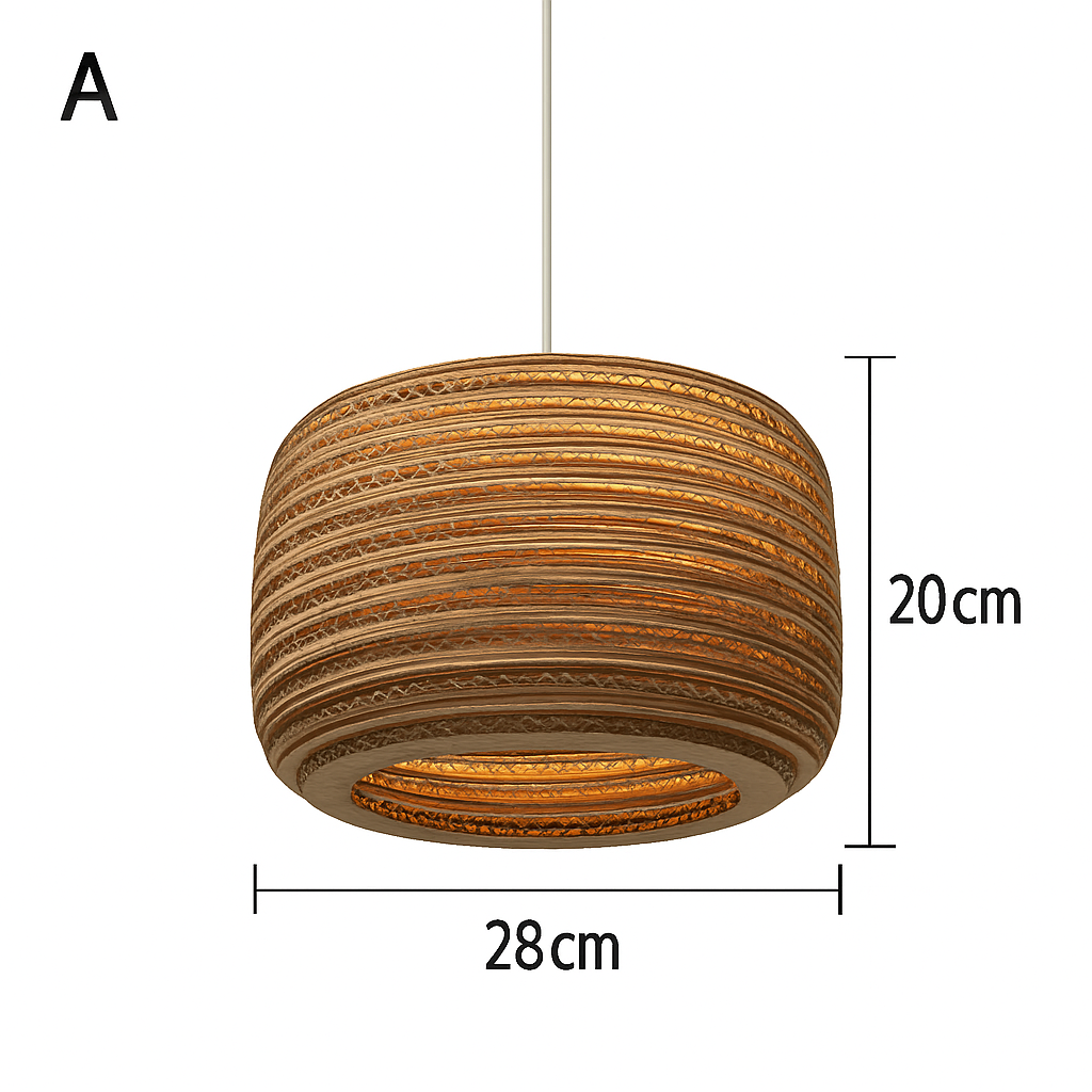 Japandi Paper Pendant Light – Brown Cord-Hung Ceiling Fixture, E27 Bulb Included, 12 Shade Shapes Available for Dining Room, Living Room &