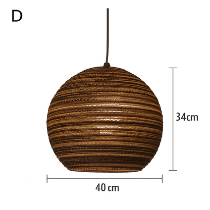 Japandi Paper Pendant Light – Brown Cord-Hung Ceiling Fixture, E27 Bulb Included, 12 Shade Shapes Available for Dining Room, Living Room &