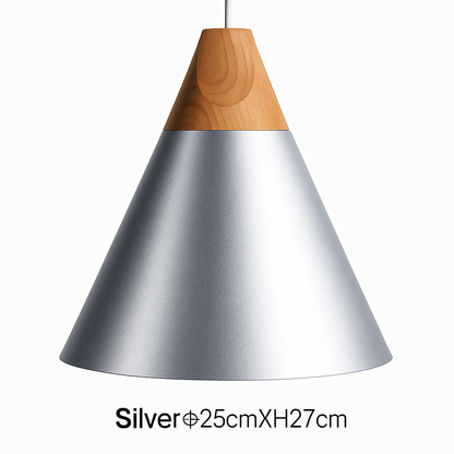 Modern Cone Pendant Light with Wood & Aluminum | Scandinavian Style Hanging Fixture for Dining Room Kitchen | E27 Socket | Contemporary