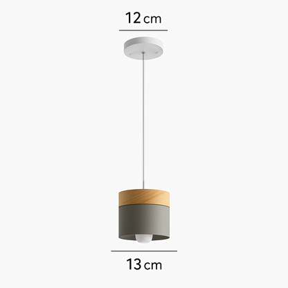 Cylinder Pendant Light with Wood Top and Metal Shade for Kitchen Island | Modern Scandinavian Hanging Fixture with Adjustable Cord for