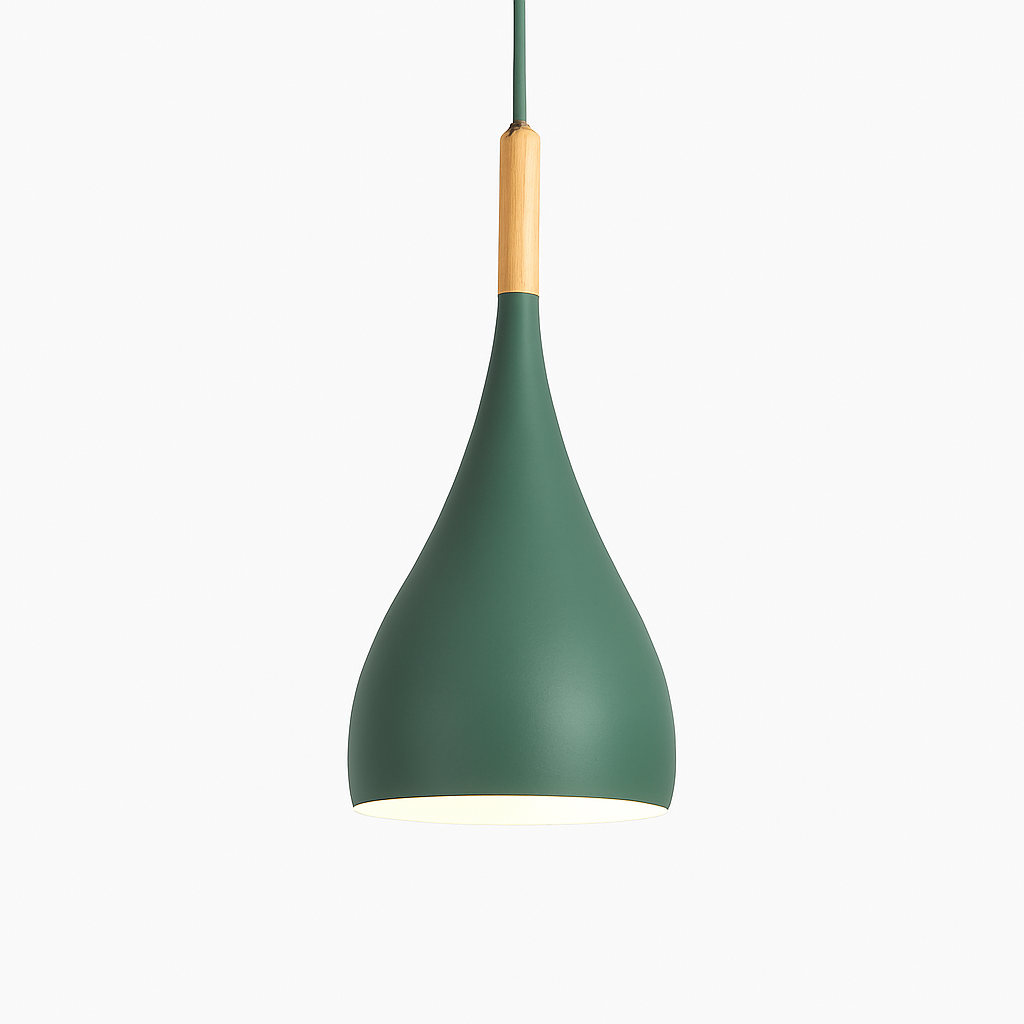 Metal Pendant Light with Wood Rod Modern Kitchen Dining Bar Fixture Adjustable Ceiling Lamp LED E27 Socket Scandinavian Style