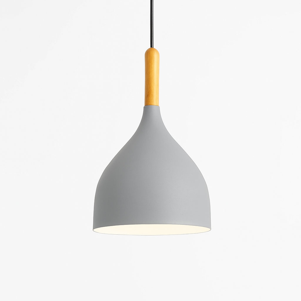 Metal Pendant Light with Wood Rod Modern Kitchen Dining Bar Fixture Adjustable Ceiling Lamp LED E27 Socket Scandinavian Style