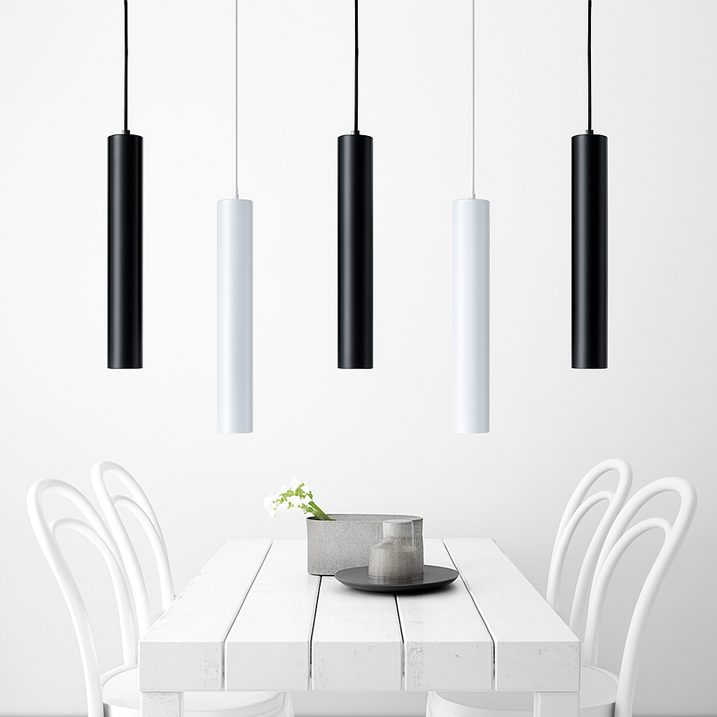 Cylindrical Pendant Light Fixture with Integrated LED - Modern Aluminum Hanging Ceiling Lamp for Kitchen, Dining Room & Living Room