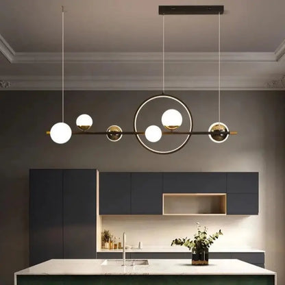 Linear Dining Room Chandelier Black Aluminum 6-Globe Adjustable LED Fixture 44 Inch for Modern Kitchen Island Living Space