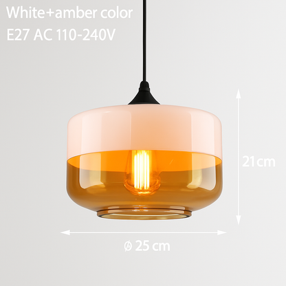 Industrial Glass & Metal Pendant Light for Kitchen Island, Dining Room & Bar | Modern Loft Hanging Fixture with Cord, E27 Socket, Amber or