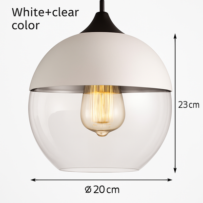 Industrial Glass & Metal Pendant Light for Kitchen Island, Dining Room & Bar | Modern Loft Hanging Fixture with Cord, E27 Socket, Amber or