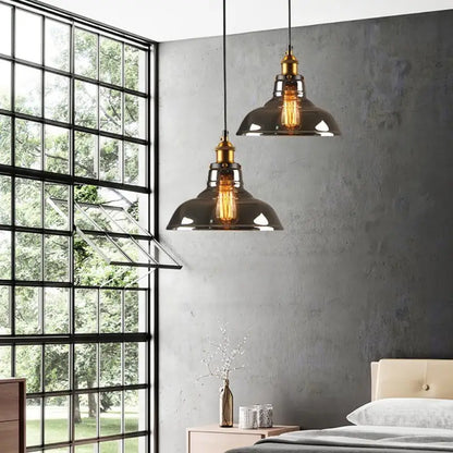 Tinted Glass Hanging Fixture 10-Inch Industrial Ceiling Light for Dining Room Kitchen Island Living Room Modern Pendant Lamp E27 Socket