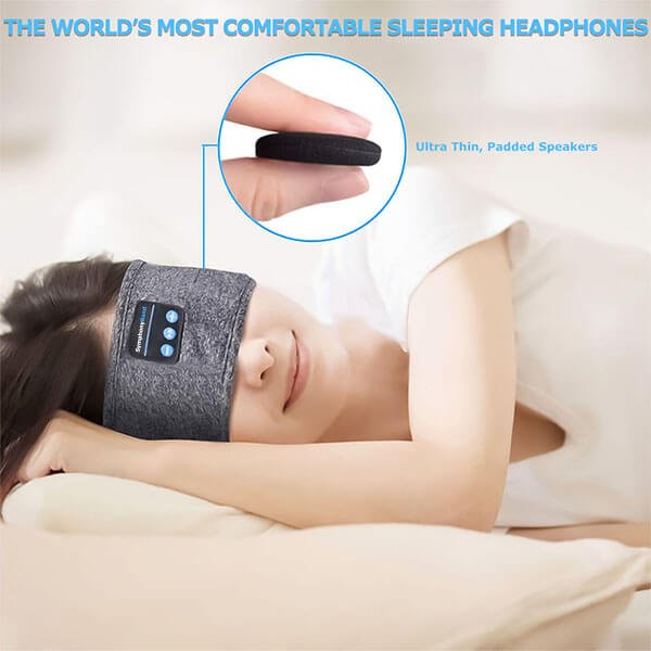 Sleep Headband Headphones Soft Washable Wireless Bluetooth for Insomnia Snoring Noise Blocking Meditation Travel Headset Gray Black