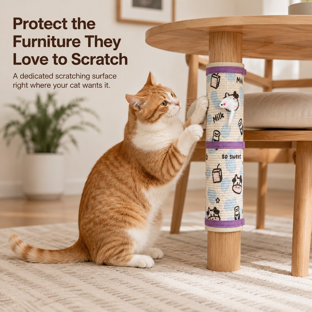 Ortekor Wrap-Around Sisal Cat Scratcher for Table Legs – Furniture Protector for Indoor Cats