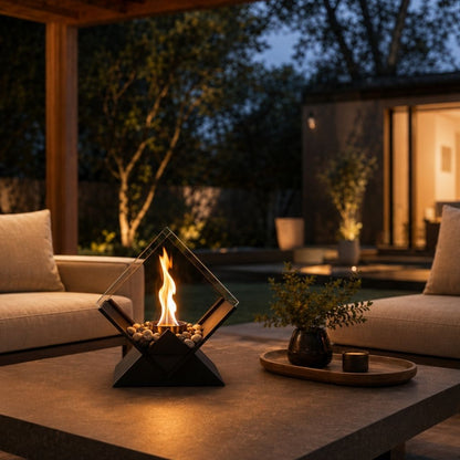 Ethanol Tabletop Fireplace Glass Enclosure Indoor Outdoor Portable Fire Bowl Centerpiece for Dining Table Patio Balcony