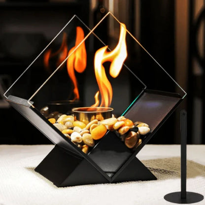 Ethanol Tabletop Fireplace Glass Enclosure Indoor Outdoor Portable Fire Bowl Centerpiece for Dining Table Patio Balcony