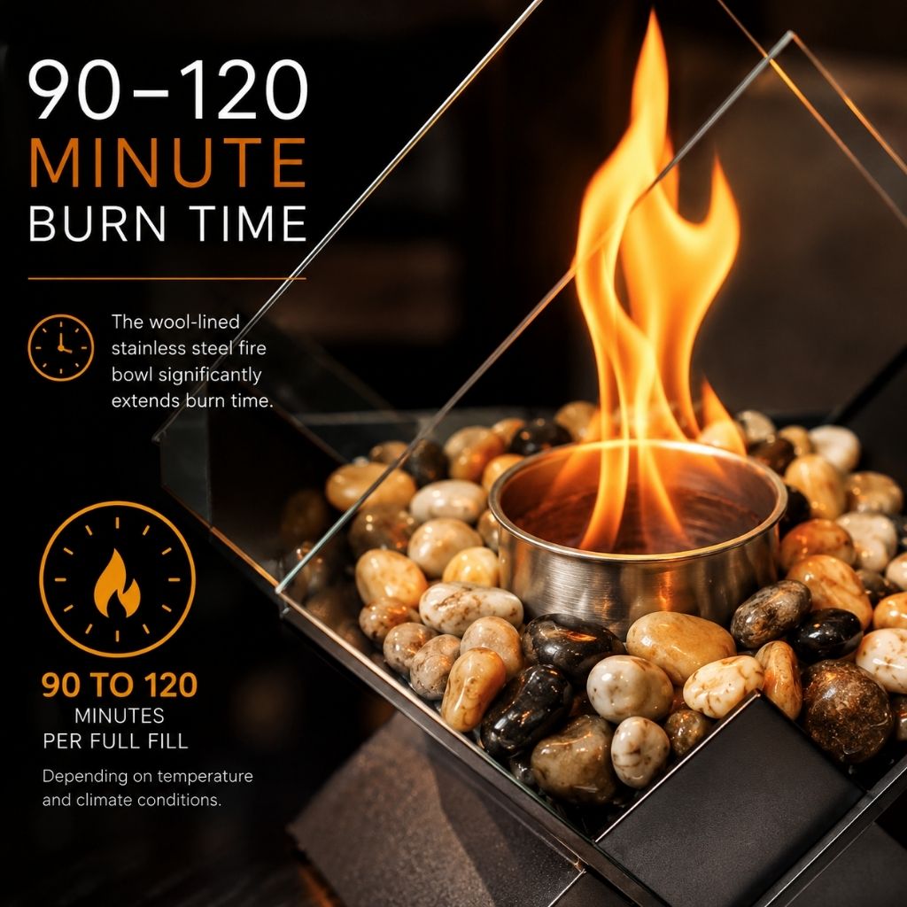 Ethanol Tabletop Fireplace Glass Enclosure Indoor Outdoor Portable Fire Bowl Centerpiece for Dining Table Patio Balcony