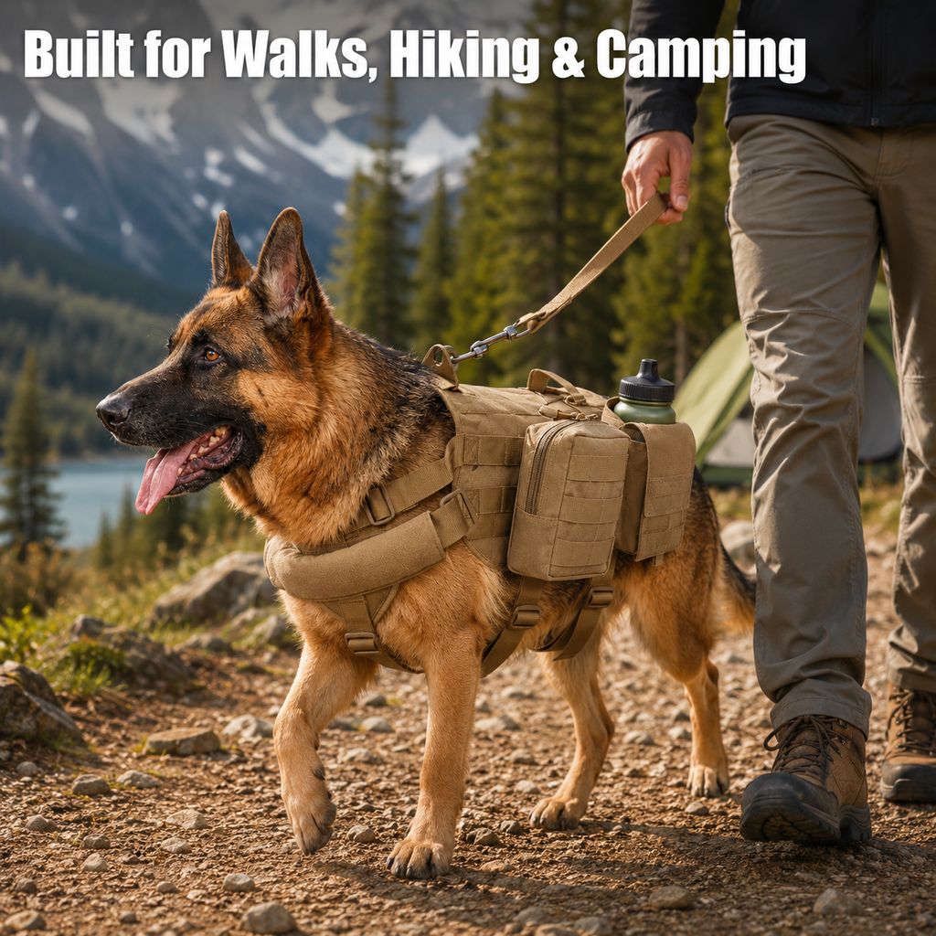 Ortekor Tactical Dog Backpack Harness for Hiking & Daily Walks - Detachable Pouches for Gear & Better Control