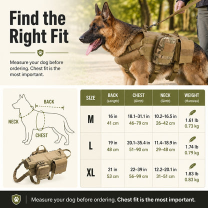 Ortekor Tactical Dog Backpack Harness for Hiking & Daily Walks - Detachable Pouches for Gear & Better Control