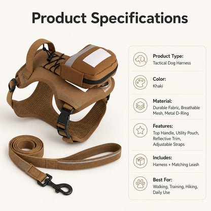 Ortekor Tactical Dog Harness with Storage Pouch for Daily Walks, Training & Hiking - Breathable Control Vest with Handle