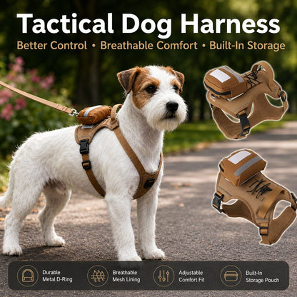 Ortekor Tactical Dog Harness with Storage Pouch for Daily Walks, Training & Hiking - Breathable Control Vest with Handle