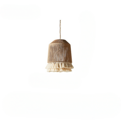Woven Natural Fiber Ceiling Light Fixture with Tassel Detail for Dining Room, Bedroom & Living Room | Handcrafted Bohemian Style