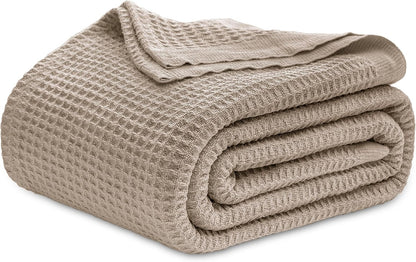 100% Cotton Waffle Weave Throw Blanket Queen King Breathable Lightweight Bed Cover for All Seasons Couch Sofa Bedroom Layering Textured