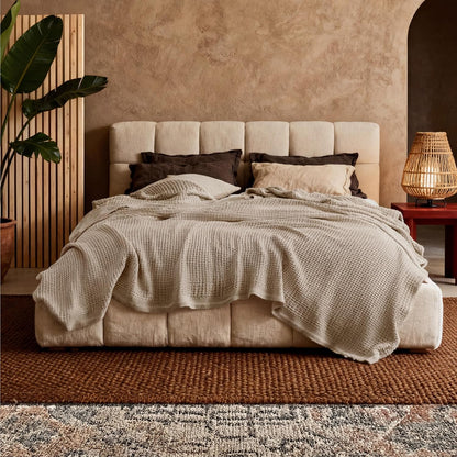 Cozy Haven | 100% Cotton Queen Blanket with Cooling Waffle Weave | Soft & Breathable for Summer Comfort