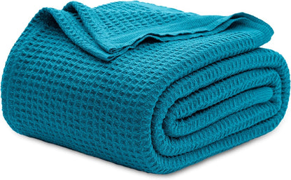 Cozy Haven | 100% Cotton Queen Blanket with Cooling Waffle Weave | Soft & Breathable for Summer Comfort