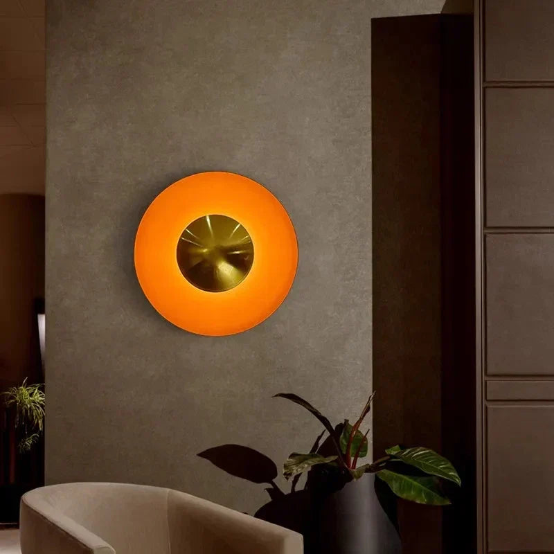 Round Iron Sconce with Dual-Direction LED 9W Orange Gold Finish for Bedroom Living Room Hallway Modern Up Down Accent Light