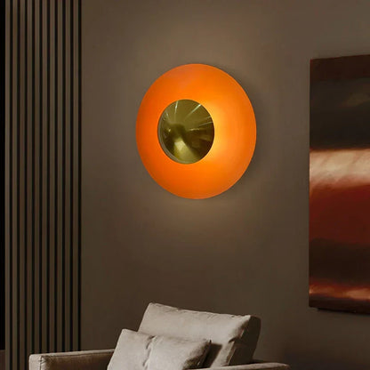 Round Iron Sconce with Dual-Direction LED 9W Orange Gold Finish for Bedroom Living Room Hallway Modern Up Down Accent Light
