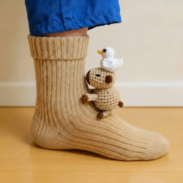 Plush Animal Slipper Socks with 3D Design – Cozy Winter Footwear for Kids & Adults