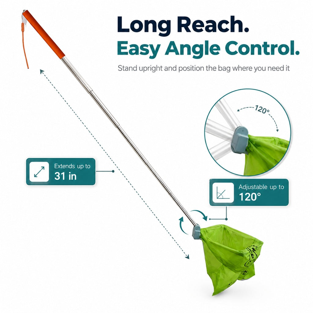 Ortekor Foldable Dog Poop Catcher for Walks - No-Bend Waste Pickup Tool with Telescopic Handle
