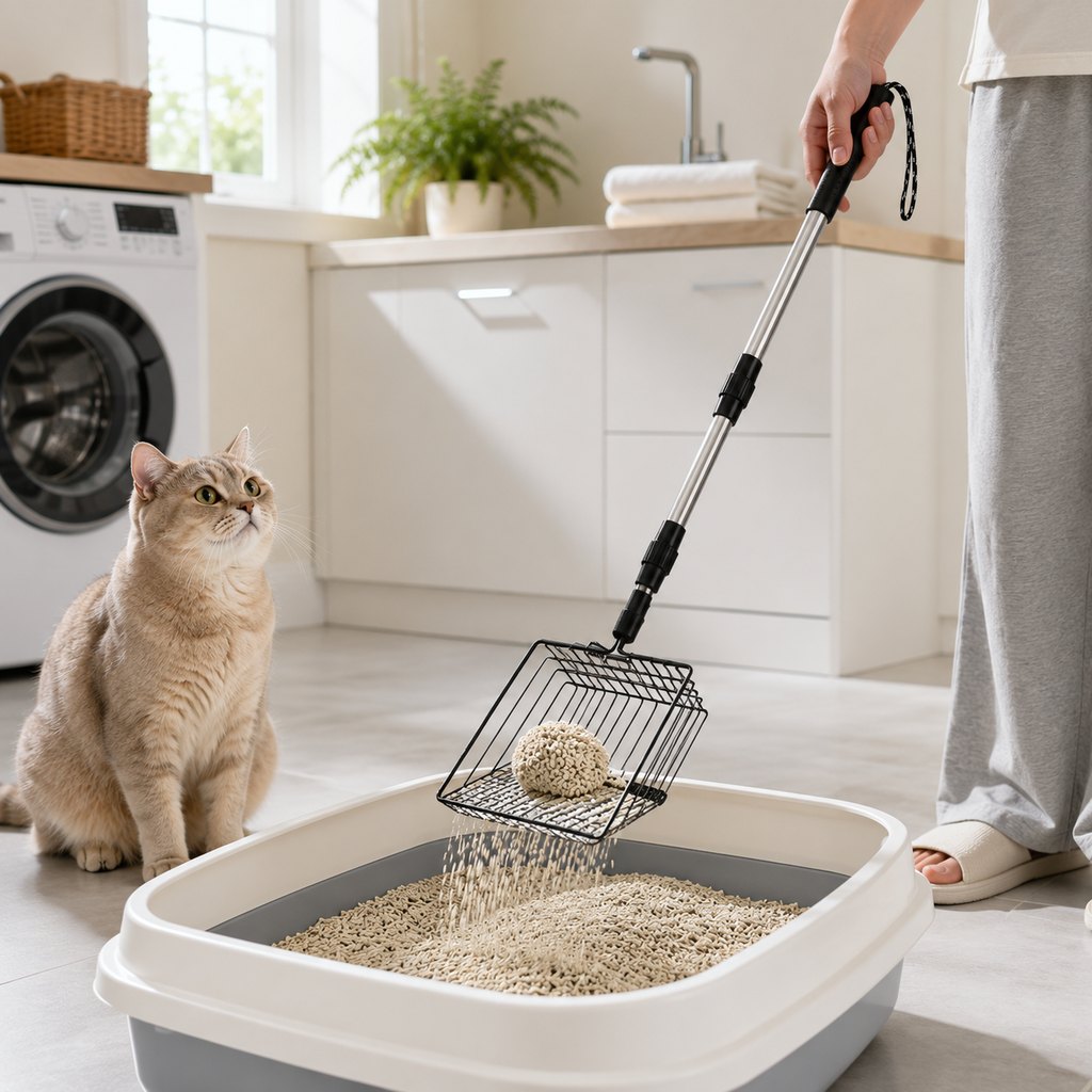 Ortekor Telescoping Cat Litter Scoop for Deep Litter Boxes – Long Handle Sifter for Less Bending