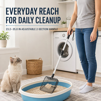 Ortekor Telescoping Cat Litter Scoop for Deep Litter Boxes – Long Handle Sifter for Less Bending