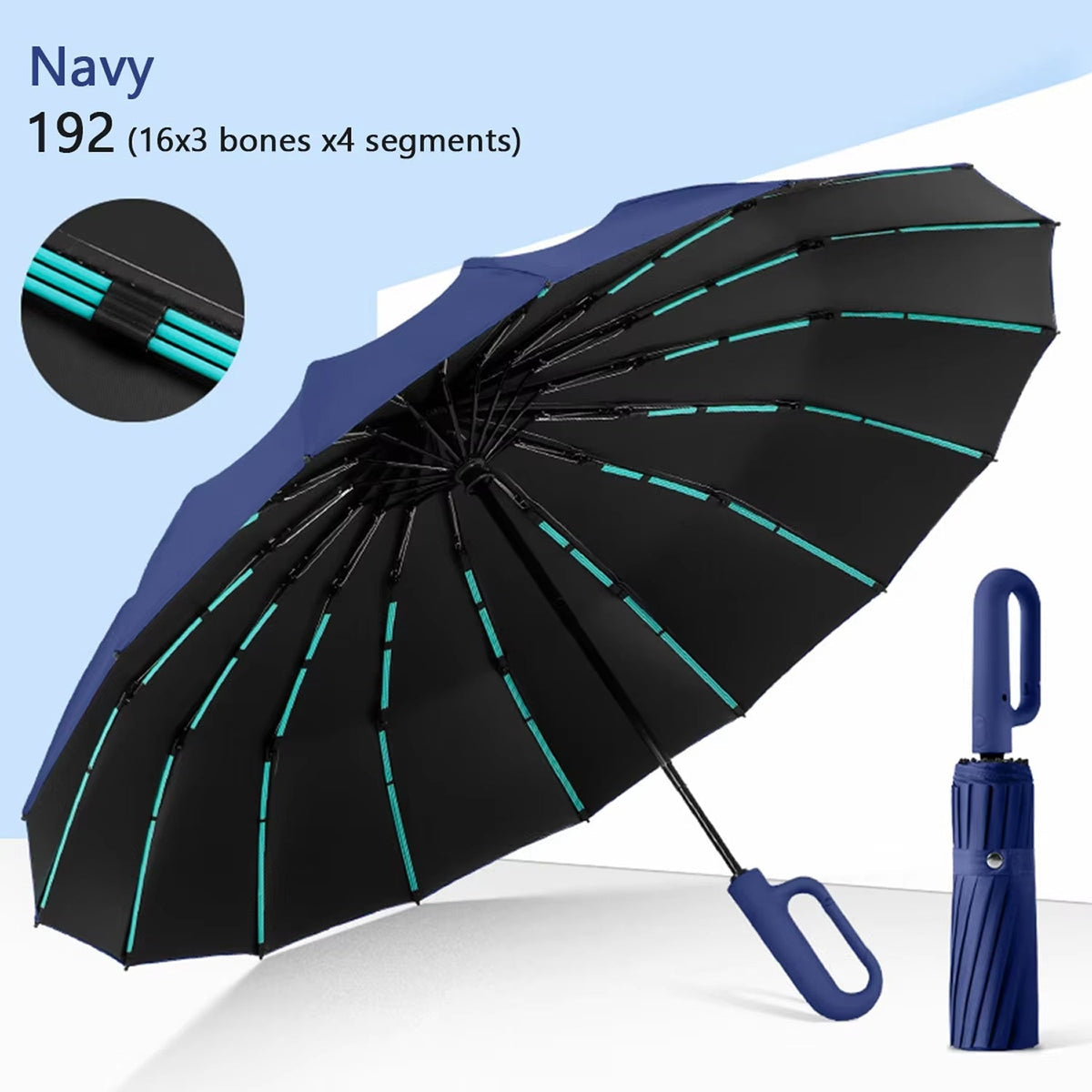 Heavy-Duty Windproof Automatic Open Umbrella with 47-Inch Canopy – Reinforced Storm Protection, One-Touch Deploy, Compact 15-Inch Fold for