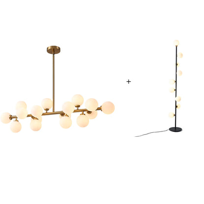 16-Light Linear Island Chandelier with Frosted Glass Globes Gold Finish for Dining Room Kitchen