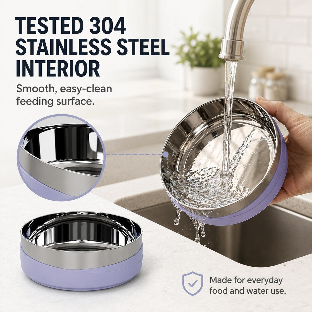 Ortekor Weighted Non-Slip Stainless Steel Dog & Cat Bowl for Tile & Hardwood Floors - Helps Reduce Sliding & Mealtime Mess