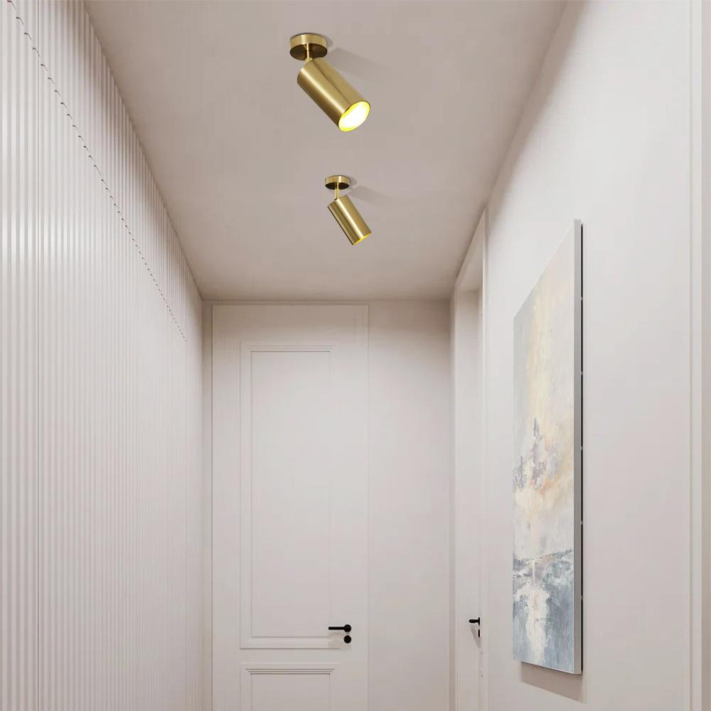 Adjustable Brass Spotlight Ceiling Light | Swivel GU10 Track Head Fixture for Kitchen, Hallway & Living Room | Modern Minimalist Gold