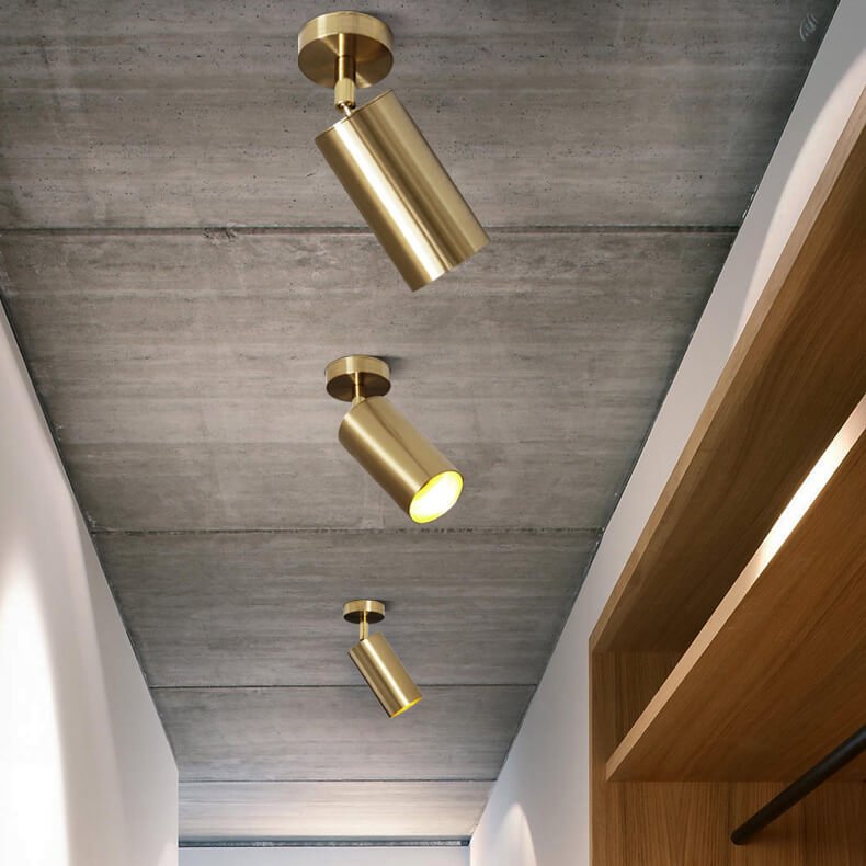 Adjustable Brass Spotlight Ceiling Light | Swivel GU10 Track Head Fixture for Kitchen, Hallway & Living Room | Modern Minimalist Gold