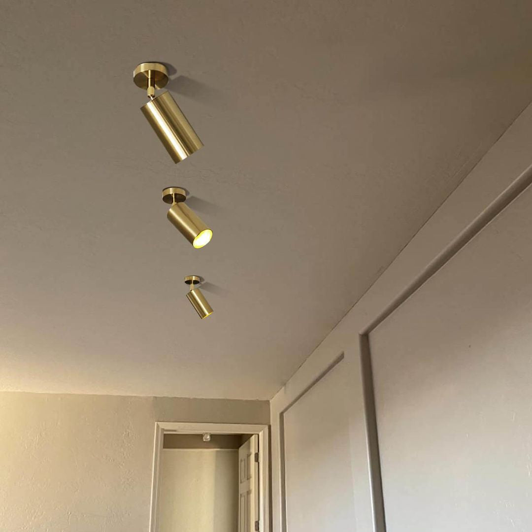 Adjustable Brass Spotlight Ceiling Light | Swivel GU10 Track Head Fixture for Kitchen, Hallway & Living Room | Modern Minimalist Gold