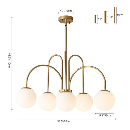 Ten-Globe Pendant Light with Frosted Glass Spheres & Curved Arms for Dining Rooms – Adjustable Height Fixture in Dual-Tone Metallic Finish,