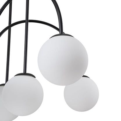 Ten-Globe Pendant Light with Frosted Glass Spheres & Curved Arms for Dining Rooms – Adjustable Height Fixture in Dual-Tone Metallic Finish,
